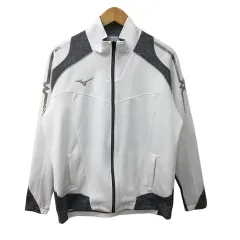 ミズノ MIZUNO ジャケット ジャンパー スタンドカラー スポーツウェア ジャージ ロゴ 刺繍 プリント 長袖 L 白 グレー ホワイト