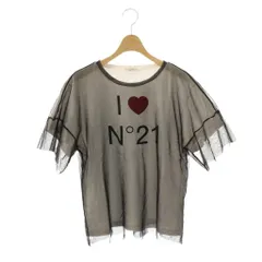 ヌメロヴェントゥーノ N°21 キッズ メッシュ ロゴ レイヤード 半袖 Tシャツ カットソー 16 ブラック ホワイト /DF ■OS