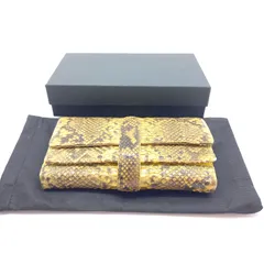 中古品 蛇革パイソンＷかぶせカードケース付き大きな小銭入れ長財布 7369r