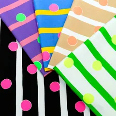 ネオンドット×ストライプ オックス生地  ストライプ ドット 蛍光 ネオンカラー POP お洒落 バッグ ハンドメイド 裁縫 エプロン ポーチ 手作り 布地 50cm単位