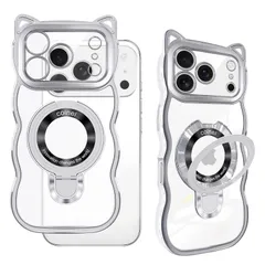 iPhone 17 Pro ケース クリア 猫耳 ネコミミ ねこみみ MagSafe対応 iphone 17 pro スマホケース ワイヤレス充電 車載ホルダー いphone 17 pro カバー 背面は透明で 韓国 可愛い アイフォン17 ケース 対応 スト