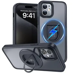 iPhone 12 Pro 用 ケース iPhone 12 用 ケース Magnetic対応 リング付き 半透明マットな質感 耐衝撃 衝撃吸収 アイフォン 12/12P 磁気カバー 隠しスタンド 機能 ワイヤレス充電 シリコンバンパー 米軍MIL規格 全面保護