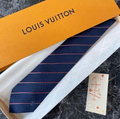 美品】LOUIS VUITTON ロゴ刺繍 ネクタイ ネイビー シルク - メルカリ