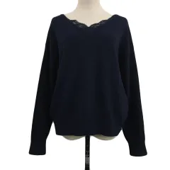 アパートバイローリーズ apart by lowrys セーター ニット プルオーバー Vネック レース 無地 長袖 M 紺 ネイビー