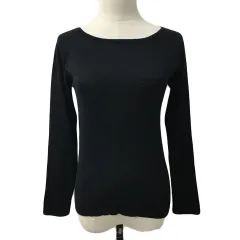 ナチュラルビューティーベーシック NATURAL BEAUTY BASIC セーター ニット プルオーバー ラウンドネック 無地 ウール 薄手 長袖 M 黒 ブラック