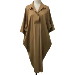 グランターブル GRAND TABLE ワンピース Iライン ロング スキッパー 無地 ウール 七分袖 ベージュ 茶 ブラウン