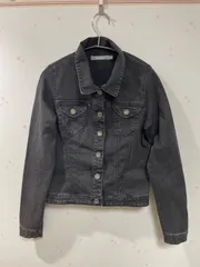 BRUJHAS ブラック デニムジャケット ストレッチ シルバーボタン L表記 日本M相当