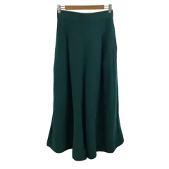 グローバルワーク GLOBAL WORK パンツ ワイド ロング ウエストゴム 無地 リネン混 M 緑 グリーン