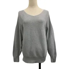 グローバルワーク GLOBAL WORK セーター ニット プルオーバー Vネック 無地 カシミヤ混 メランジ 長袖 M グレー