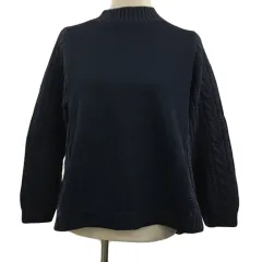 ビームスハート BEAMS HEART セーター ニット プルオーバー ハイネック 切替 ケーブル 紺 ネイビー