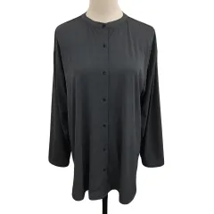 コムサイズム COMME CA ISM シャツ ブラウス バンドカラー オーバーサイズ 無地 長袖 9 グレー