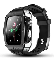 ★YiMingSun Apple Watch用メタルケース Apple Watchシリーズ9 8 7 45mm用 メンズ 頑丈なケース バンパー 頑丈なメタルカバー バンド付き iWatch 6 5 4 SE 44mm用 (ブラック - シルバー)