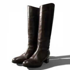 2a23 SARTORE サルトル ラウンドトゥ レザー ロングブーツ ミドルヒール サイドジップ イタリア製 レディース 女性用 サイズ38 ブラウン leatheru02t