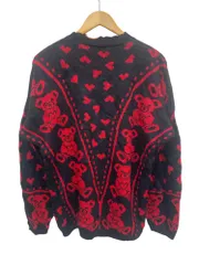 CLASSIC ESSENTIALS 総柄モックネックニット ベアー ハート柄 セーター アクリル USA製 90S ビンテージ 古着 42 ブラック レディース/045