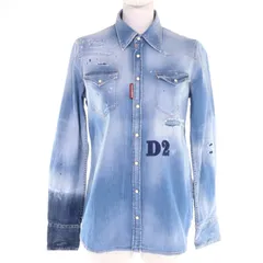 美品◇DSQUARED2 ディースクエアード 21SS S75DL0749 ロゴワッペン付き コットン デニム 長袖シャツ ブルー 40 イタリア製 正規品 レディース