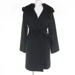 極美品☆Max Mara マックスマーラ キャメル100％ ミンクファー・フードベルト付 ラップコート ブラック 34 イタリア製 正規品 レディース