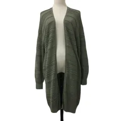 アズールバイマウジー AZUL by moussy カーディガン ニット ロング 前開き トッパー 透かし編み 透け感 長袖 F 緑 グリーン