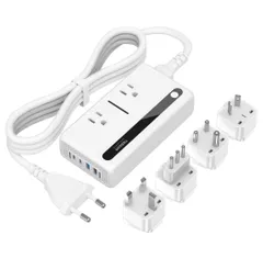 ★変圧器 海外旅行用 220vから100v TESSAN 合計64W 急速充電 変圧器付き変換プラグ 全世界対応 C/BF/O/B3/Lタイプ付き 4口USB(2 USB C)ポート 2個ACコンセント