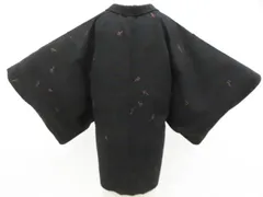 【京松】黒羽織 昭和レトロ 絞り 羽織紐付 正絹 着物 身丈約79cm 裄丈61cm kyo8z01-59