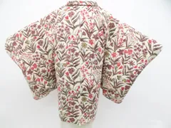 【京松】羽織 昭和レトロ 花 羽織紐付 正絹 着物 身丈約81.5cm 裄丈61cm kyo8z01-60