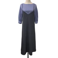 ミスティウーマン mysty woman ワンピース キャミワンピ フレア ロング レースアップ リボン 無地 ノースリーブ F グレー