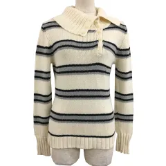 組曲 クミキョクファム KUMIKYOKU FAM. セーター ニット プルオーバー タートルネック ヘンリーネック ボーダー 長袖 2 白 グレー ホワイト