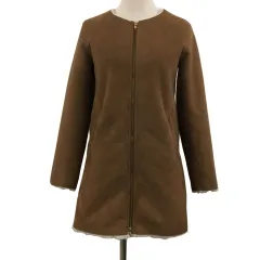 アーバンリサーチ サニーレーベル URBAN RESEARCH Sonny Label Favorite Play コート ノーカラー ミドル フェイクムートン フェイクファー ダブルジップ 長袖 36 茶 ブラウン