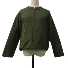 サマンサモスモス SM2 ジャケット ノーカラー ブルゾン 中綿 ジップアップ 無地 長袖 F 緑 グリーン