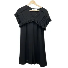 SEE BY CHLOE(シーバイクロエ) ワンピース サイズ36 S レディース - 黒 Vネック/半袖/ひざ丈/フリル/プリーツ
