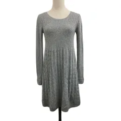 クミキョク 組曲 KUMIKYOKU ワンピース ニット フレア ミニ アルパカ混 リブ ケーブル編み 長袖 2 グレー