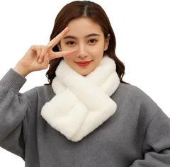 infage スヌード マフラー 防寒 ネック ウォーマー ふわふわ ティペット かわいい 暖かい おしゃれ 無地 レディース オシャレ お洒落 カワイイ 流行 定番 ファッション 人気 ニット フェイク ファー ストール モコモコ (ホワイト)