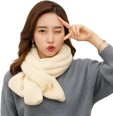 infage スヌード マフラー 防寒 ネック ウォーマー ふわふわ ティペット かわいい 暖かい おしゃれ 無地 レディース オシャレ お洒落 カワイイ 流行 定番 ファッション 人気 ニット フェイク ファー ストール モコモコ (ベージュ)