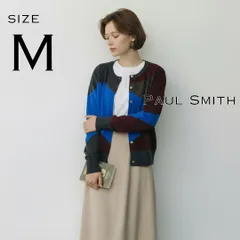 【美品】Paul smithポールスミス ウール製ラメ糸パッチワーク柄ニットカーディガン Ｍ ブルー青【古着】【中古】【送料無料】