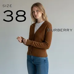 BURBERRYバーバリー ウール混 胸ロゴ刺繍ニットカーディガン 38(M) 茶ブラウン【古着】【中古】【送料無料】