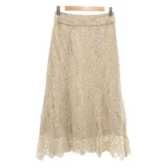 イエナ IENA フレアスカート 36 ミモレ ロング 総レース フリンジ ベージュ /NU