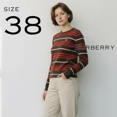 BURBERRYバーバリー コットンカシミヤ製 胸ロゴ刺繍 ボーダー柄ニットセーター 38(M)茶色ブラウン【古着】【中古】【送料無料】