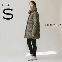 【美品】UNIQLOユニクロ レディース ウルトラライトダウンコートS  グレー千鳥格子【古着】【中古】【送料無料】