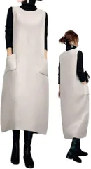 DeerLuxe ワンピース ジャンパースカート レディース ロング丈 ノースリーブ (A.オフホワイト,  S)