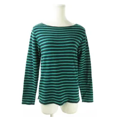 ビームスハート BEAMS HEART カットソー バスクシャツ ボートネック 長袖 コットン ボーダー 総柄 ロゴ 緑 グリーン /AO8