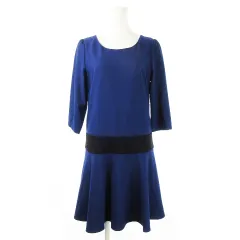 ナチュラルビューティーベーシック NATURAL BEAUTY BASIC ワンピース ミニ 七分袖 切替 ローライズ ワンポイント レース クラシカル きれいめ M 青 ブルー /CK7