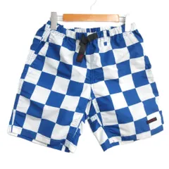 グラミチ GRAMICCI チェッカーフラッグ ショートパンツ アウトドア ハーフパンツ ショーツ S 青 ブルー 白 ホワイト