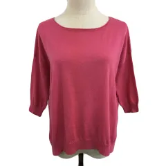 スピック&スパン Spick&Span S&S セーター ニット ラウンドネック 無地 リブ スリット ウール 七分袖 ピンク