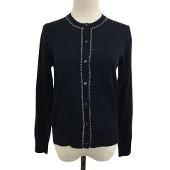 グリーンレーベルリラクシング ユナイテッドアローズ green label relaxing カーディガン ニット クルーネック 無地 ビーズ ウール 長袖 紺 ネイビー