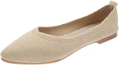 YMSTco ニットパンプス ローヒール ポインテッドトゥ レディース 通勤 通学 オフィス カジュアル 美脚 軽量 幅広 走れる 疲れにくい (ベージュ,  24.5 cm)