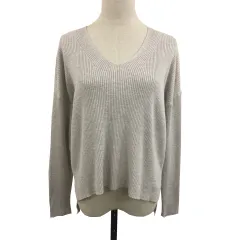 ニコアンド Niko and.. セーター ニット プルオーバー Vネック リブ 無地 長袖 M グレー ベージュ