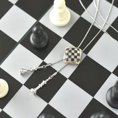 chess!chess!chess!|白黒チェス盤のループタイネックレス/ハンドメイド ゴシック 市松模様 ボードゲーム メンズ ユニセックス