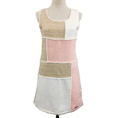 レディ Rady ワンピース Aライン ミニ ツイード調 ラメ フリンジ ノースリーブ F ベージュ ピンク