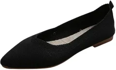 YMSTco ニットパンプス ローヒール ポインテッドトゥ レディース 通勤 通学 オフィス カジュアル 美脚 軽量 幅広 走れる 疲れにくい (ブラック,  24.5 cm)