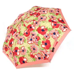 【極美品】COACH コーチ 折りたたみ傘 シグネチャー柄 & 花柄 ワンタッチ コンパクト 雨具 ベージュ×ピンク系マルチカラー レディース