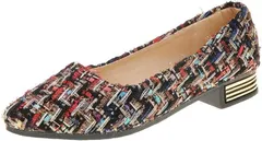 YMSTco ツイード パンプス 2.5cmヒール レディース ローヒール カジュアル きれいめ フォーマル ポインテッドトゥ 美脚 パーティー (ブラック,  22.5 cm)